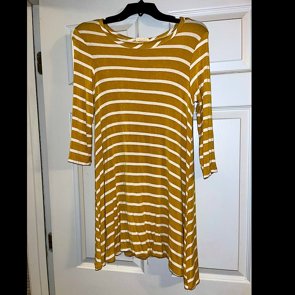Yellow and White Stripe Long Sleeve Dress